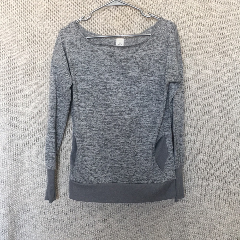 Off the shoulder athletic sweater
